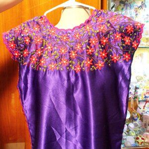Satin huipil traditional Mexican top import (defect)